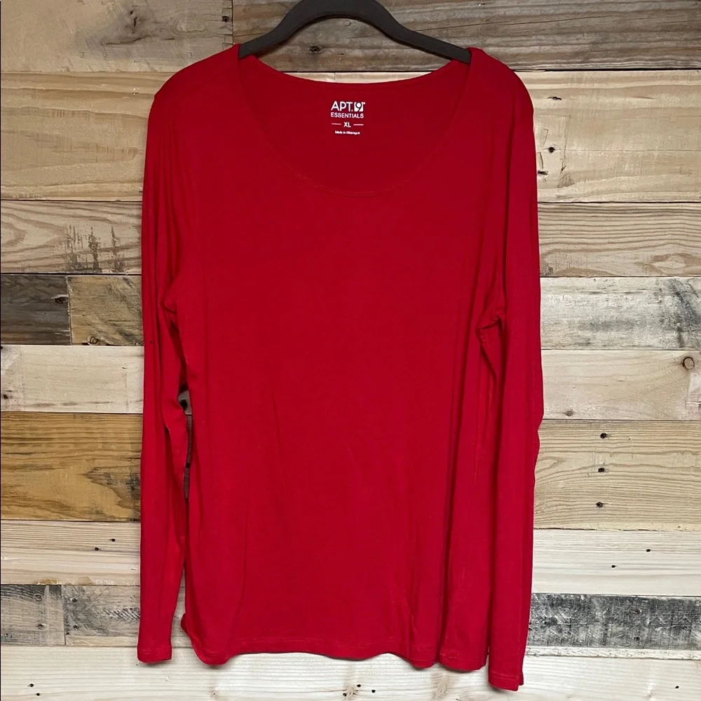 Apt. 9 size XL Bright Red Long-Sleeve Soft Lightweight Stretchy Scoop Neck Top